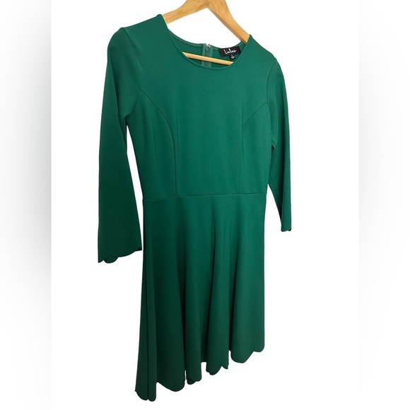 LULU’S Cumulonimbus Clouds Green Skater L Midi scoop neck scalloped hem Dress - Picture 8 of 15